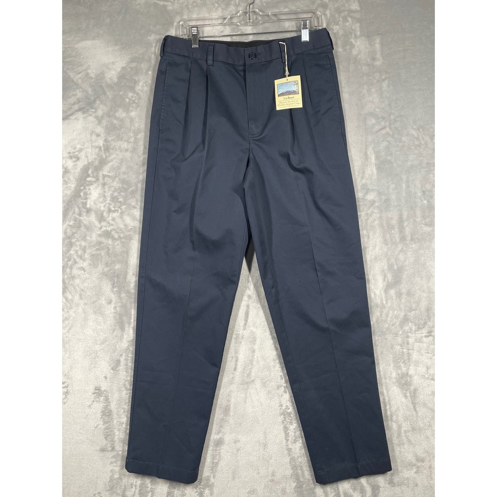 LL Bean Mens 32x32 Classic Fit Pleated Chinos Blue Wrinkle Resistant Cotton NEW